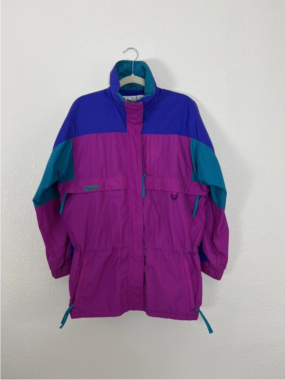 Columbia Vintage 80s Colorblock Windbreaker Jacket in Magenta, Teal & Royal Blue - Picture 4 of 7